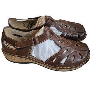 Propet Jenna Womens Brown Leather Sandals Sz 9 Wide Width